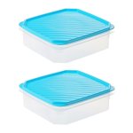 Tatay Top Flex - Juego De 2 Recipientes Cuadrados Planos 1.3l Con Cierre A Presión. Azul