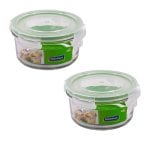Glasslock Classic - Set di 2 contenitori rotondi in vetro temperato ermetici da 0,4 l