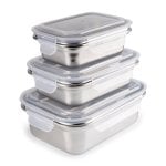 Ibili Keepklin - Lote De 3 Recipientes Rectangulares De 0.4l, 0.6l Y 1.2l En Acero Apto Microondas