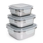 Ibili Keepklin - Lote De 3 Recipientes Cuadrados De 0.3l, 0.5l Y 0.8l En Acero Apto Microondas