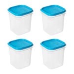 Tatay Top Flex - Juego De 4 Recipientes Cuadrados Altos 0.7l Con Cierre A Presión. Azul