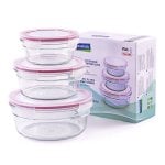 Glasslock Oven Safe - Lote De 3 Recipientes Redondos De 0.4l, 0.9l Y 1.5l En Vidrio Apto Horno