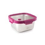 Lacor Etern - Contenitore quadrato in acciaio inossidabile da 0,65 l con coperchio in vetro, adatto al microonde