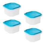 Tatay Top Flex - Juego De 4 Recipientes Octogonales 0.6l Con Cierre A Presión. Azul