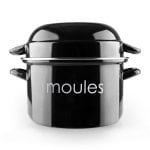 Ibili Moules - Pentola per cozze in acciaio smaltato da 22 cm con coperchio speciale. Nero