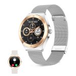 Relógio inteligente Ksix Lya Go, ecrã AMOLED de 1,19", bateria com duração de 5 dias, bracelete rosa em metal e silicone, modos desporto e saúde, chamadas.