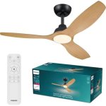 Ventoinha de Teto com Luz Philips Olas 35W 132cm 6 Velocidades Motor DC Comando Preto