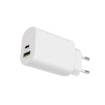 Carregador de rede Contact de 45 W, Gan, PPS, Power Delivery, 1 x USB-C + 1 x USB-A, branco