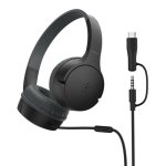 Auriculares Belkin SoundForm Mini com fio USB-C e jack 3,5 mm para chamadas e música, pretos