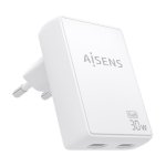 Cargador Aisens ASCH-30W2P075-W GaN Ultra Delgado 30W 2xUSB-C Blanco