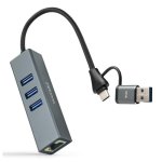 Conversor Nanocable 10.03.0412 USB-C USB-A Ethernet 3xUSB 3.0 Alumínio 15 cm