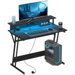 Mesa Gamer Homcom com Luzes LED 100x60 cm e Tomadas Elétricas Preta