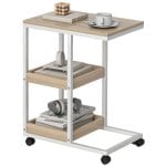 Mesa de apoio em forma de C com rodízios da Homcom, 51x33x66 cm, nas cores natural e branco.