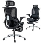 Cadeira de escritório Homcom com apoio para os pés, encosto reclinável e encosto alto, preta.