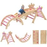 Aiyaplay 8 En 1 Triángulo De Escalada De Madera Montessori Con Arco Y Rampa Rosa