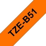 Cinta para impresora de etiquetas Brother TZE-B51 negro sobre naranja fluorescente laminada 24 mm