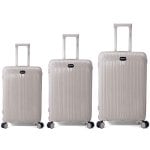 Conjunto de malas Benzi BZ5819G, 3 peças, malas rígidas expansíveis em polipropileno (PP), tamanho cabine 55cm, média 60cm, grande 70cm, 4 rodas duplas, fechadura de combinação, cinzento.