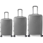 Conjunto de malas Benzi BZ5827G, 3 peças, estrutura rígida expansível em ABS, tamanho de cabine 50cm, médio 60cm, grande 70cm, 4 rodas duplas, fechadura de combinação, cinzento.