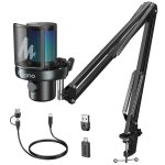 Microfone Maono DM40 Pro S USB/sem fios condensador RGB com braço ajustável