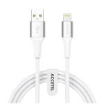 Cable USB-A a Lightning Accetel Cu2803 Nailon Flex 2.4A 1m Blanco