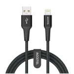 Cable USB-A a Lightning Accetel Cu2802 Nailon Flex 2.4A 1m Negro