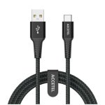 Cable USB Accetel Cu2806 USB-A a USB-C 1m Nailon Flex 3.0A Negro