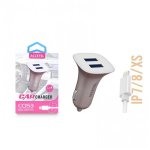 Cargador coche Accetel Cc153 Dual USB 2.1A Lightning Rosado 15W