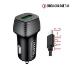 Cargador coche Accetel CC286 carga rápida QC3.0 18W cable USB-C 100cm