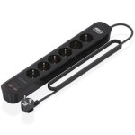 Régua Aisens ASPS-2A2C17-BK 6 Tomadas 2 USB-A 2 USB-C com Proteção e Interruptor