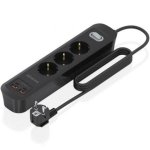 Multiprise Aisens ASPS-2A2C11-BK 3 Prises 2 USB-A 2 USB-C avec Protection et Interrupteur