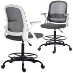 Homcom Silla De Escritorio De Malla Con Reposabrazos Abatibles Gris