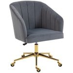 Homcom Silla De Oficina De Terciopelo Con Ruedas Altura Ajustable Gris