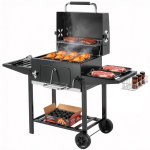 Outsunny Barbacoa De Carbón Con Tapa Bandeja Ajustable Estantes Plegables Ruedas