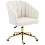 Homcom Silla De Oficina De Terciopelo Con Ruedas Altura Ajustable Crema
