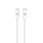 Cable USB-C a USB-C CELLY 1,5 m tejido trenzado rosa y blanco