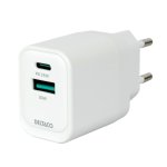Ladegerät Deltaco USBC-AC159 35W 2 Ports USB-C USB-A Weiß
