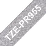 Ruban Brother TZE-PR955 Blanc sur argent 24 mm laminé