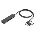 Hub Digitus 4 Ports 12 Gbps USB 3.2 Gen 1 Slim Line Schwarz 1,2 m