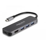 Hub Delock 3 Ports USB 3.2 Gen 1 85 W HDMI 4K 30 Hz PD 3.0 Grau