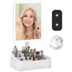 Homcom Espejo Maquillaje Con Luz Led Recargable Rotación De 180° Blanco