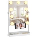 Homcom Hollywood Espejo De Maquillaje Giratorio Con Luz 9 Bombillas Led