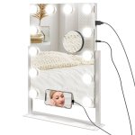 Homcom Hollywood Espejo De Maquillaje Con Luz 30x40 Cm Con 12 Bombillas Blanco