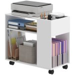 Homcom Mueble Para Impresora Con Ruedas Compartimentos 70x36x60 Cm Blanco
