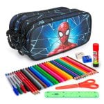 Estuche Escolar Triple Spiderman Maximum + Pack Material Escolar 36 Piezas