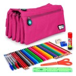 Estuche Escolar Portatodo Cuadruple Grafoplas Bits and Bobs Magenta con 36 Utensilios