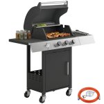 Outsunny Barbacoa De Gas Con 3 Quemadores 8,1 Kw Termómetro Mesas Laterales