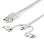 Cable USB 3 en 1 StarTech Trenzado 1 m USB-A a Lightning USB-C Micro-USB Plata