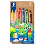 Staedtler Noris Junior - Kit de 6 lápis de cor 3 em 1 extra-grossos com apontador oferecido