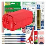 Astuccio Triplo Officebox Rosso Corallo con Materiale Scolastico Incluso