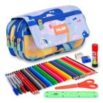 Astuccio Triplo Milan Blue Odyssey con Materiale Scolastico, 4 Cerniere Incluso